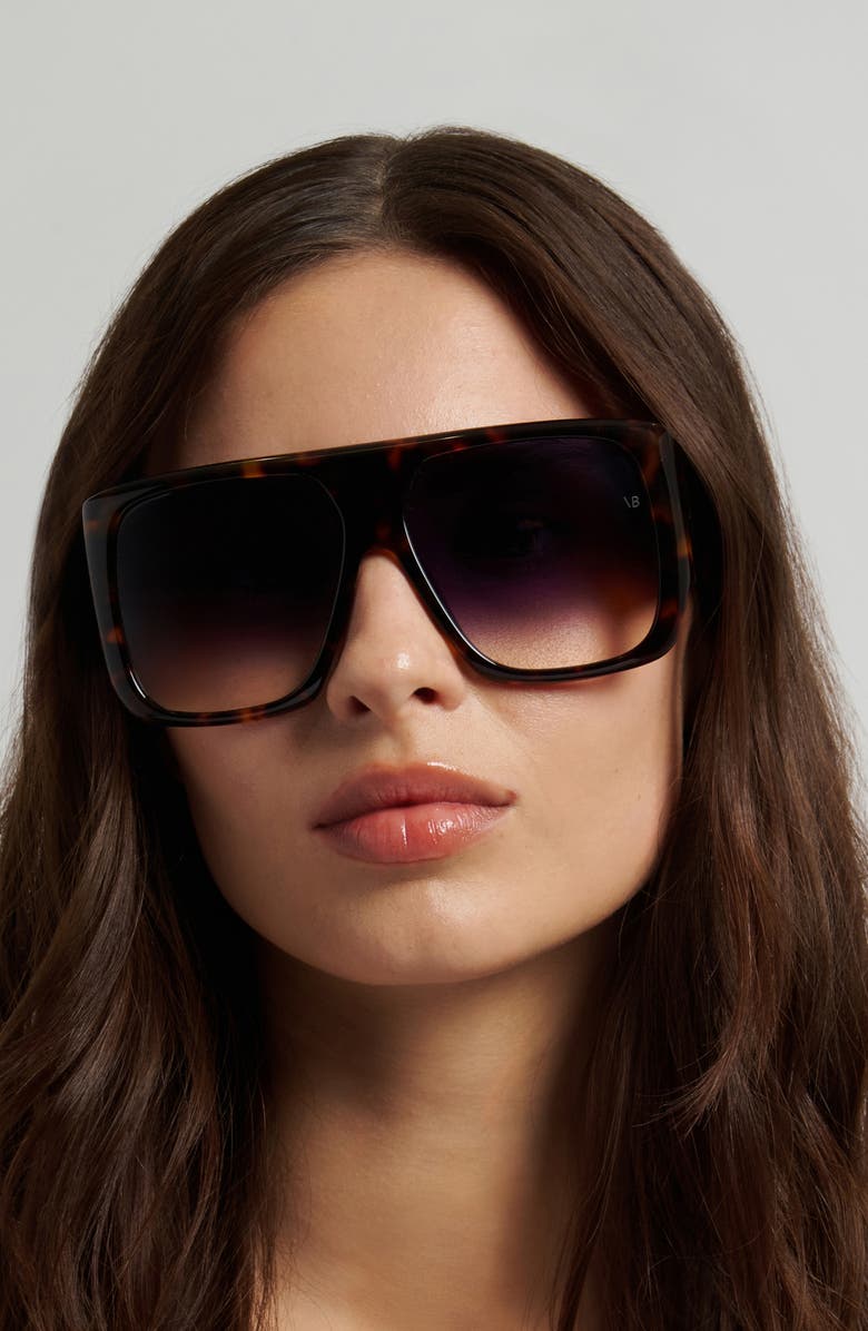 Victoria Beckham 60mm Flat Top Sunglasses, Alternate, color, Brown Havana/ Dk Blue Sf