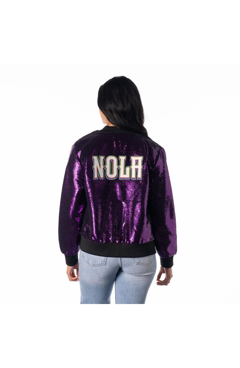 THE WILD COLLECTIVE Women's The Wild Collective Purple New Orleans Pelicans Sequin Full-Zip Bomber Jacket, Alternate, color,