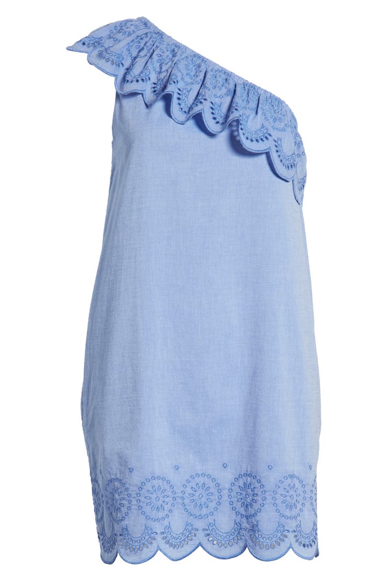 One-Shoulder Cotton Eyelet Dress, Alternate, color, MARLIN