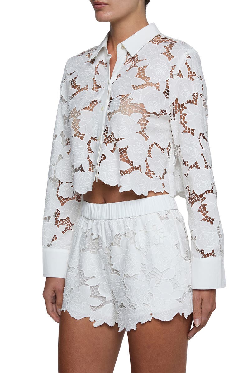 L'AGENCE Seychelle Cutwork Crop Button-Up Shirt, Alternate, color, Ivory