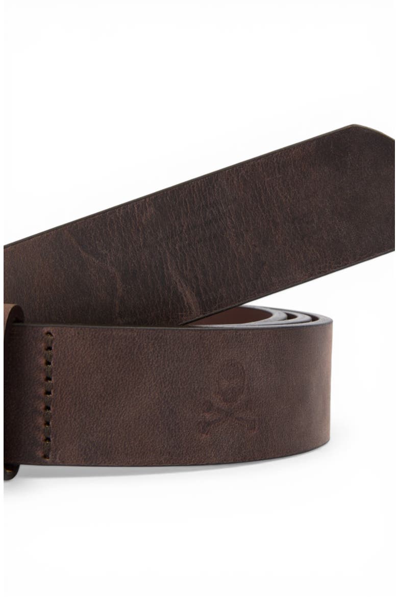 Gold Buckle Leather Belt, Alternate, color, DarkBrown