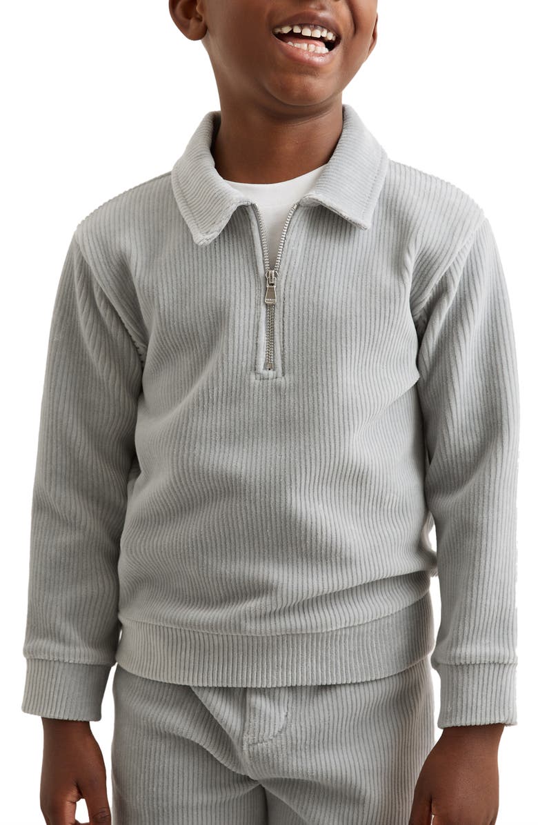 Reiss Kids' Bert Long Sleeve Cotton Corduroy Zip Polo Sweatshirt, Alternate, color, Soft Grey