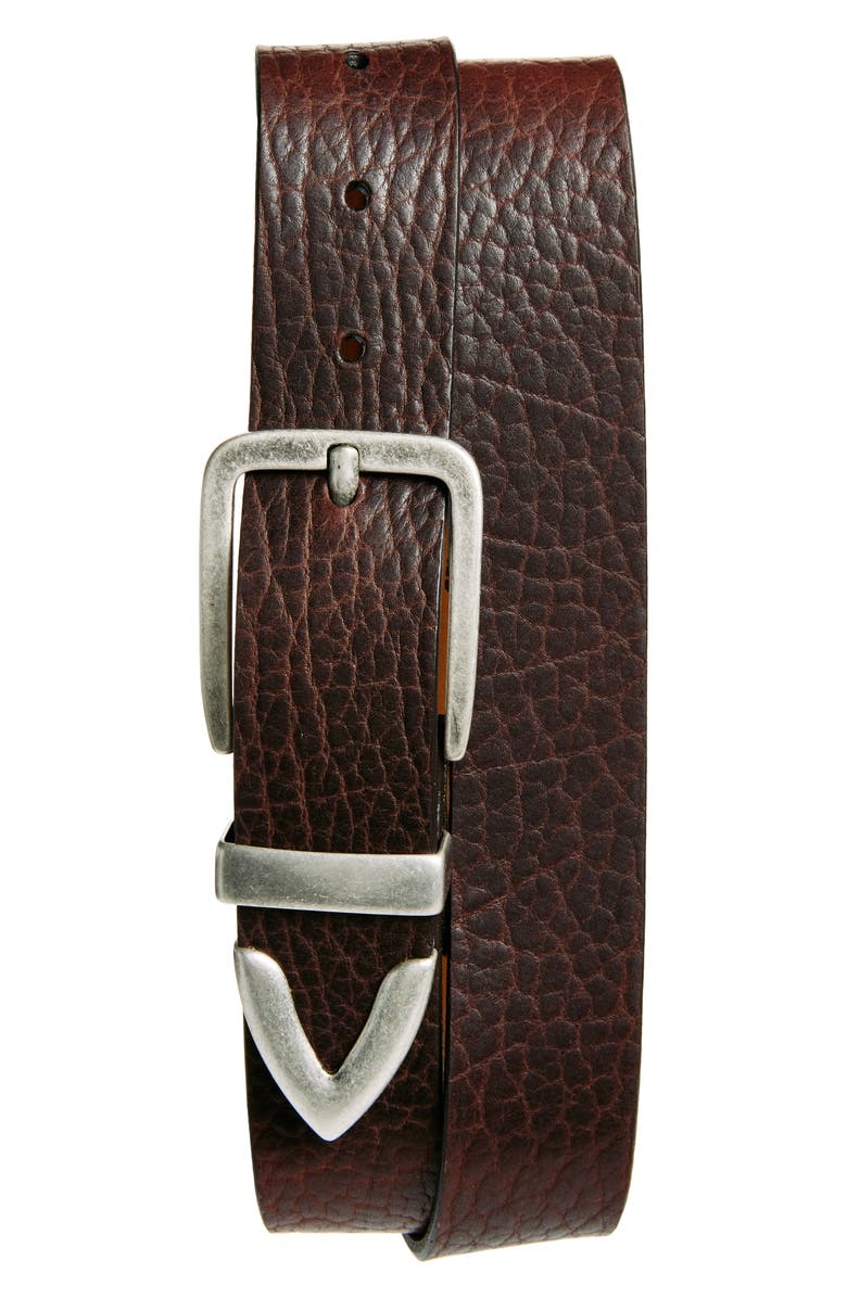 Johnston & Murphy Bison Leather Belt, Main, color, Brown