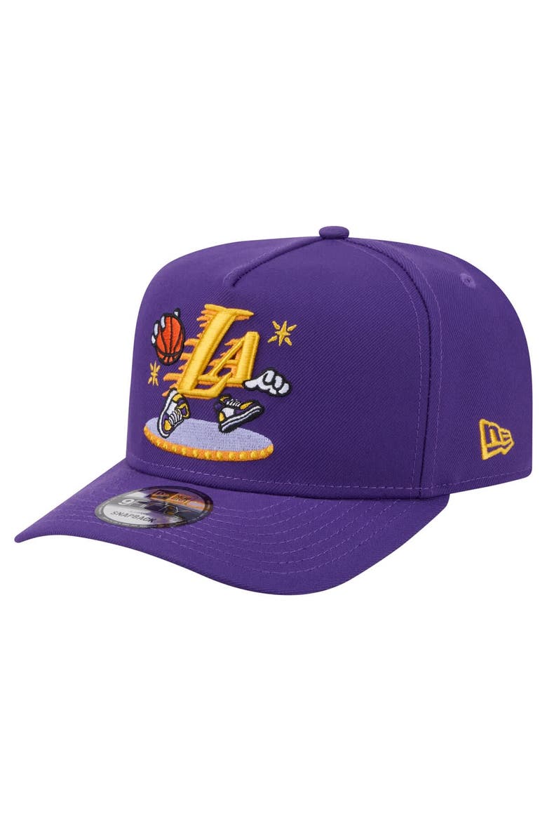 Men's New Era  Purple Los Angeles Lakers Injection Cartoon Logo A-Frame 9FIFTY Adjustable Hat, Main, color, Purple