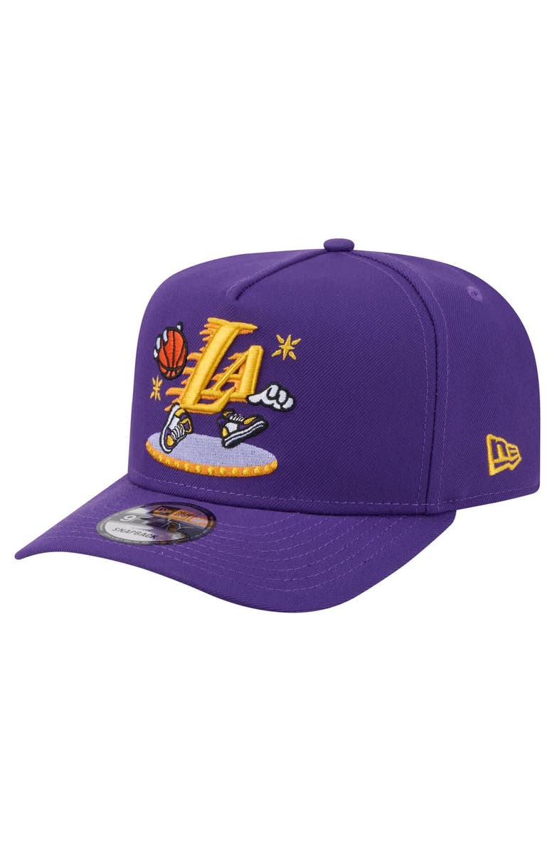 New Era Men's New Era  Purple Los Angeles Lakers Injection Cartoon Logo A-Frame 9FIFTY Adjustable Hat, Main, color, Purple