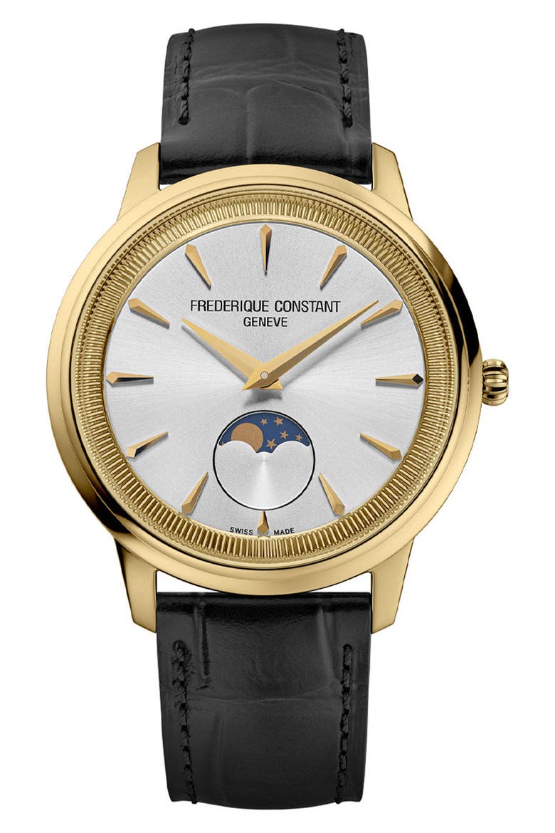 Classic Moonphase Leather Strap Watch, 37mm, Main, color, BROWN