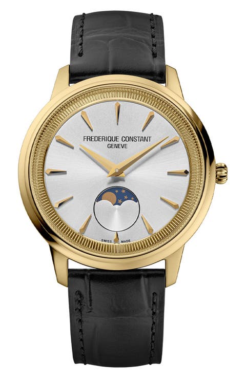Classic Moonphase Leather Strap Watch, 37mm