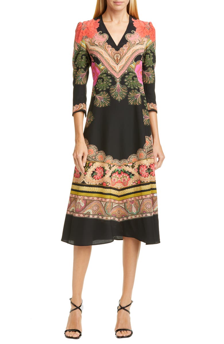 Etro Print Silk Fit & Flare Midi Dress, Main, color, 