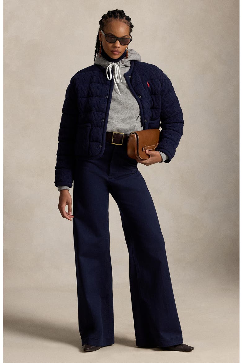 Padded Cable Stitch Wool & Cashmere Puffer Jacket, Alternate, color, HUNTER NAVY