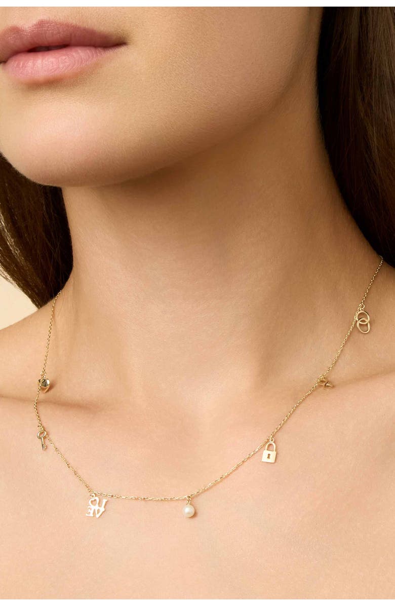 Oradina 14K Yellow Gold Forever Yours Charm Necklace, Alternate, color, 14K Yellow Gold