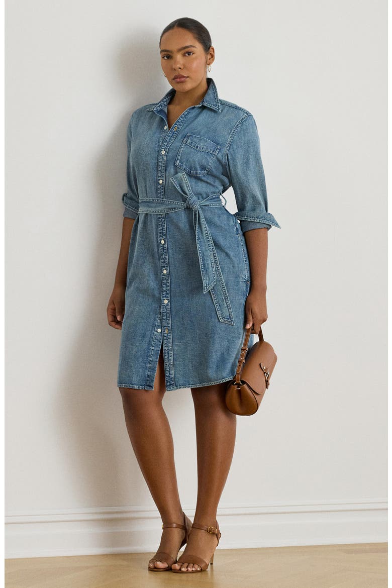 Jameika Long Sleeve Denim Shirtdress, Alternate, color, ODWIN WASH