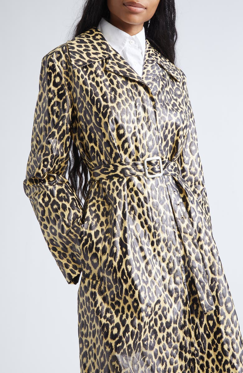 Jil Sander Leopard Print Coated Trench Coat, Alternate, color, Canvas Beige