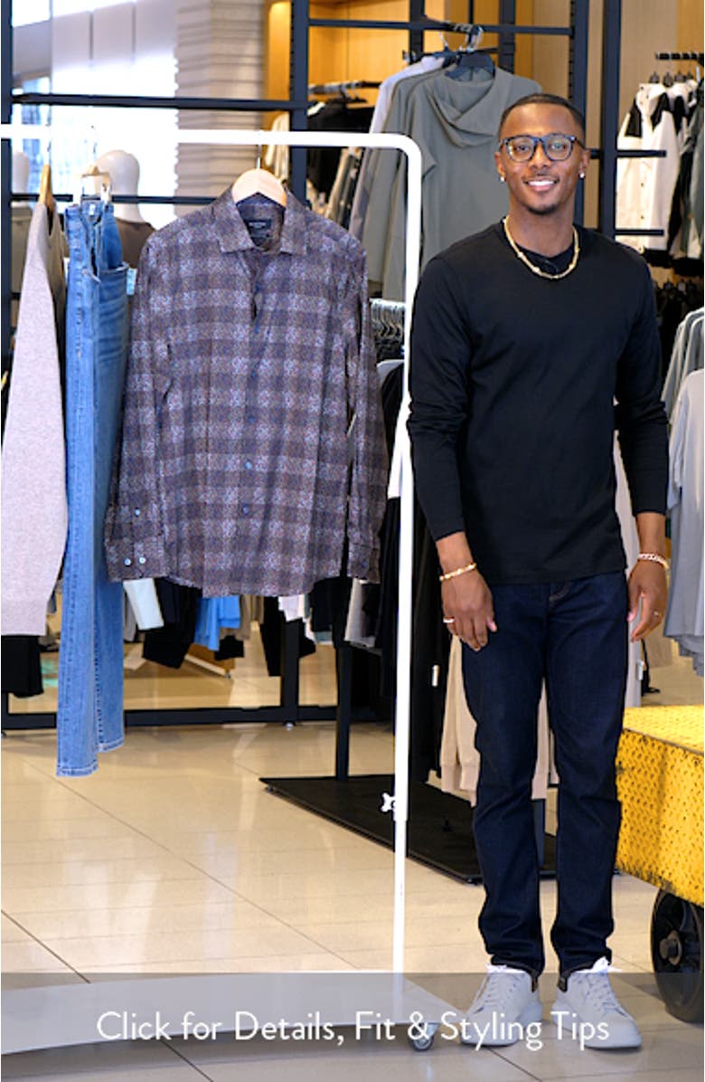 Shaped Fit Geometric Print Stretch Cotton Button-Up Shirt, sales video thumbnail