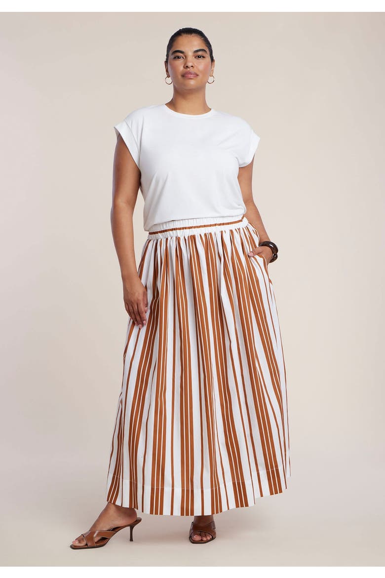 Poplin Maxi Skirt With Side Slits, Main, color, MOCHA STRIPE