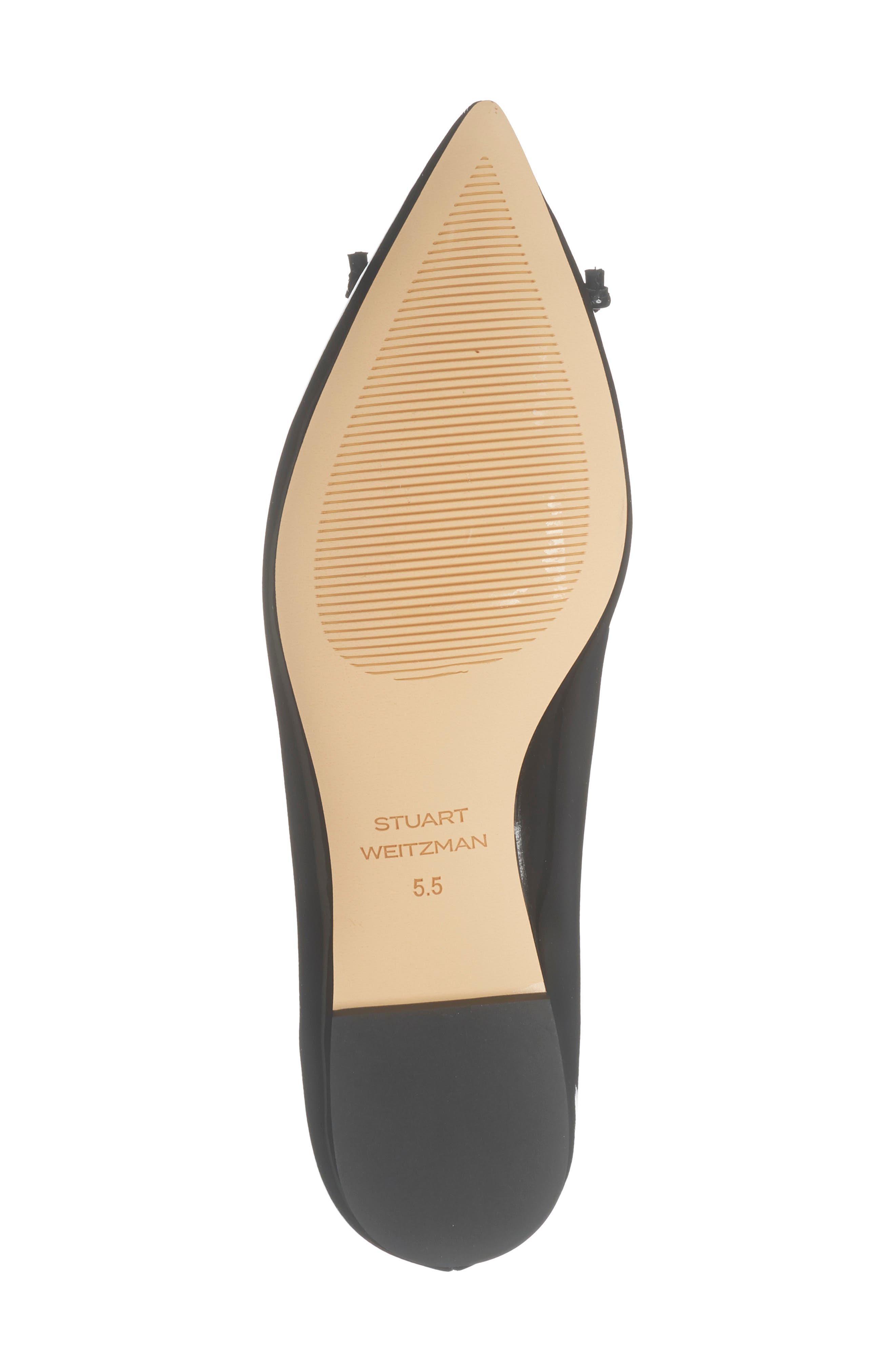 Stuart Weitzman Gabby Pointed Toe Bow Flat, Alternate, color, Black/ Black