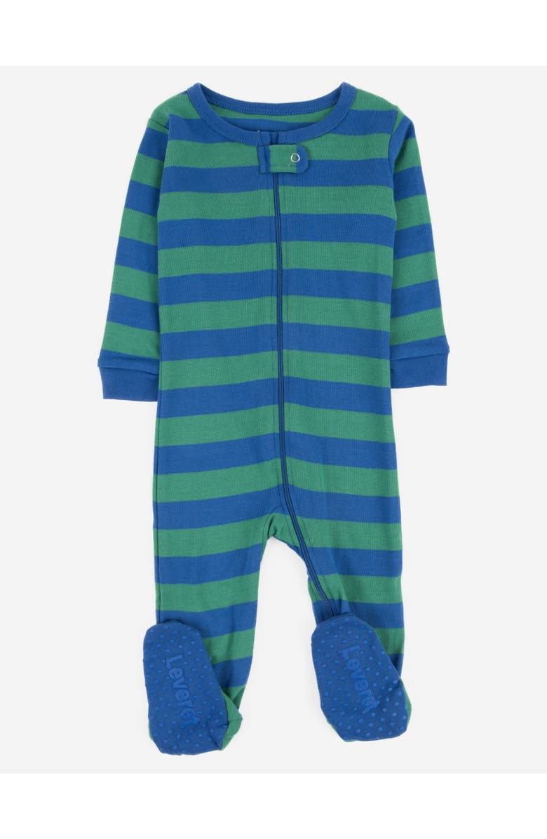 Leveret Footed Printed Cotton Pajamas, Solids, Stripes & Tie Dye, Main, color, Striped Blue & Green