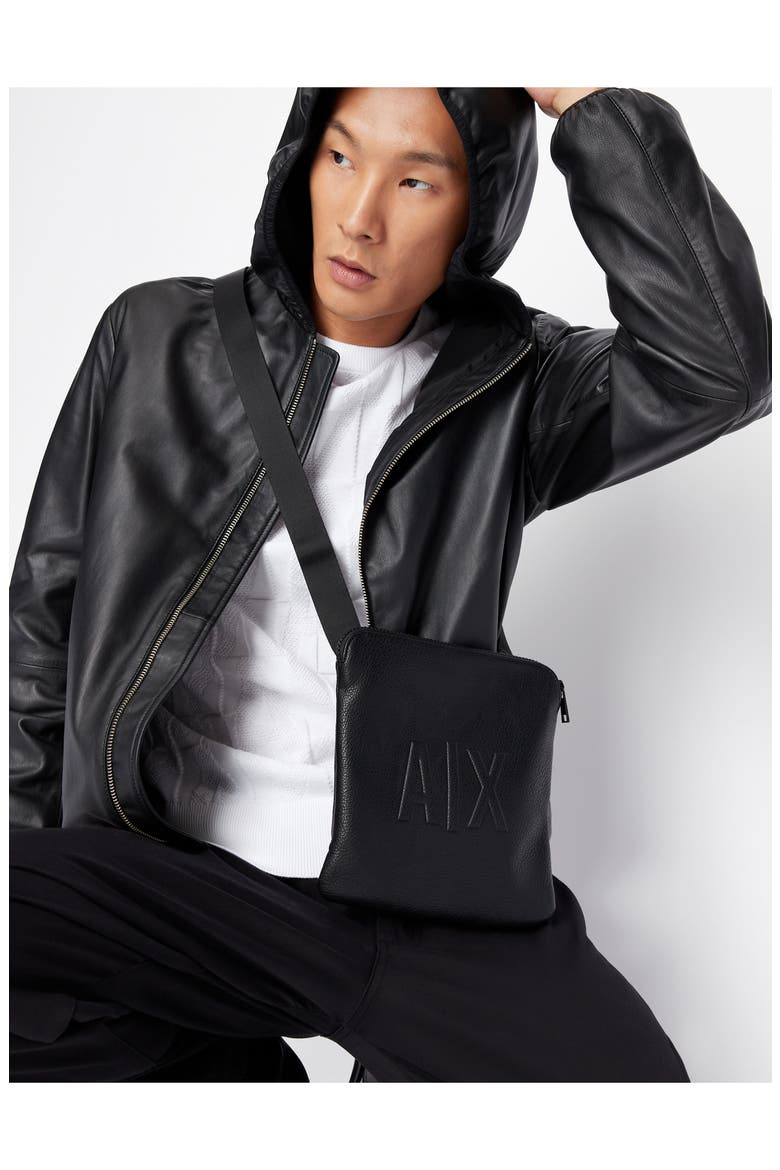 Hooded Leather Jacket, Alternate, color, SOLID BLACK