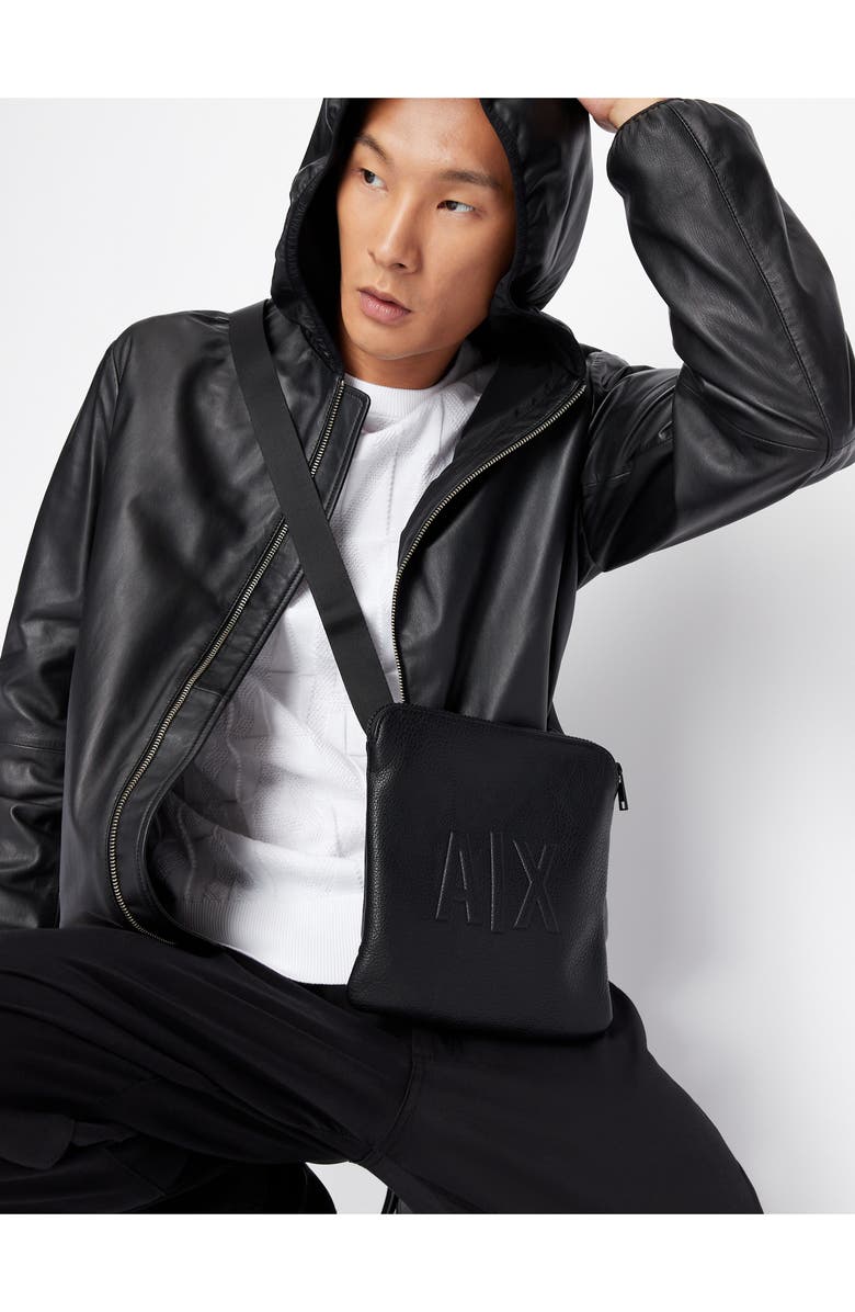 Armani Exchange Hooded Leather Jacket, Alternate, color,