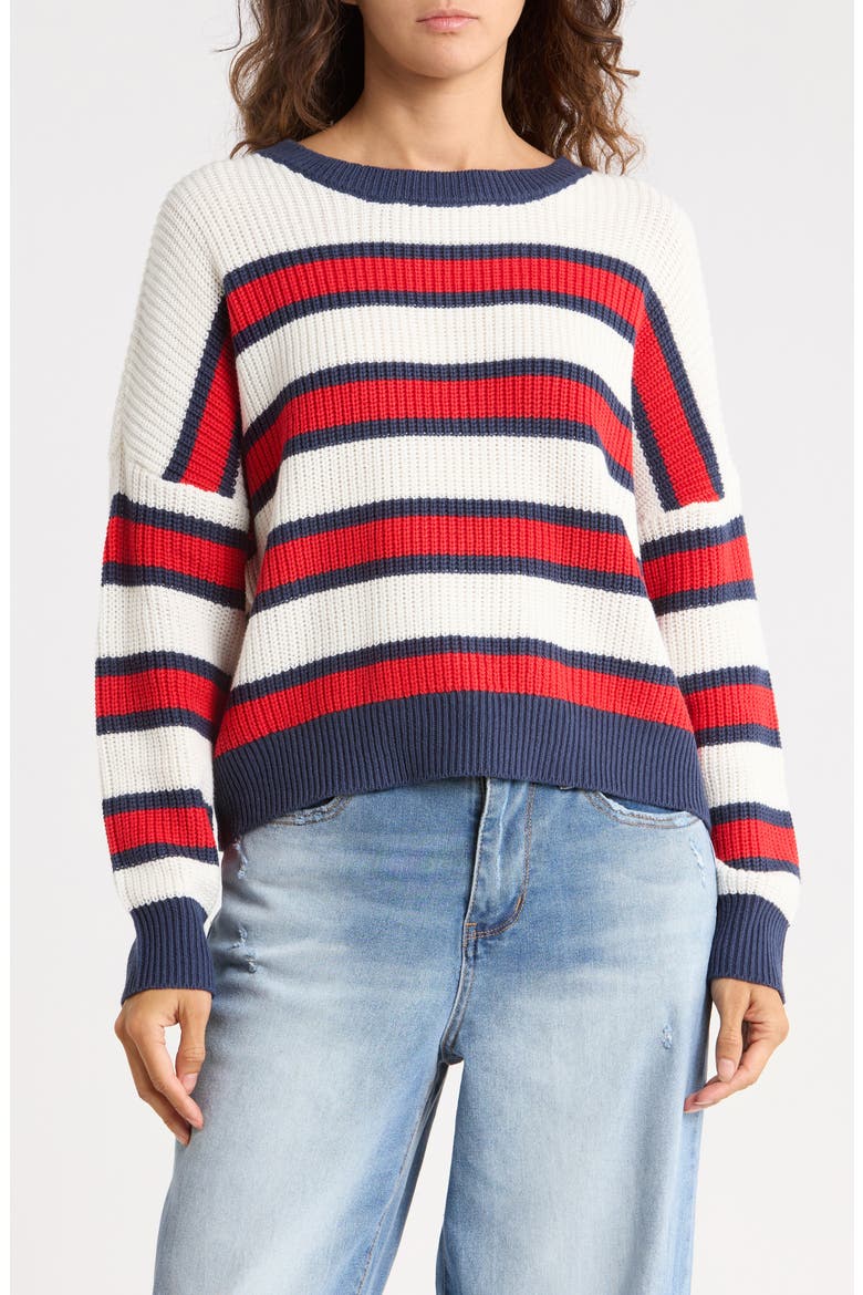 Stripe Boxy Crewneck Sweater, Main, color, NAVY COMBO