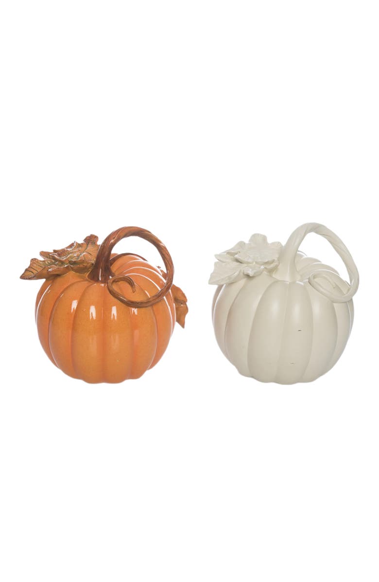 Transpac Elegant Orange and Ivory Pumpkin Set of 2 Decorative Figurines, Main, color, Orange