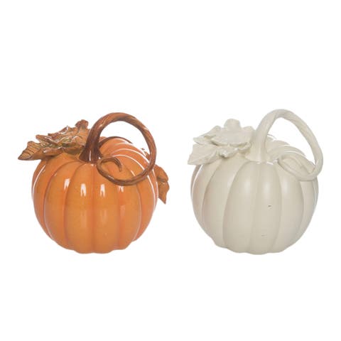 Elegant Orange and Ivory Pumpkin Set of 2 Decorative Figurines