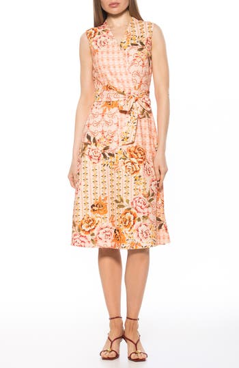 Alexia Admor Dane Tie Waist Midi Dress In Beige Floral