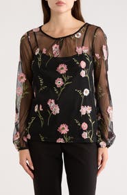 matty m. Embroidered Mesh Top