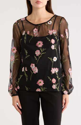 matty m. Embroidered Mesh Top