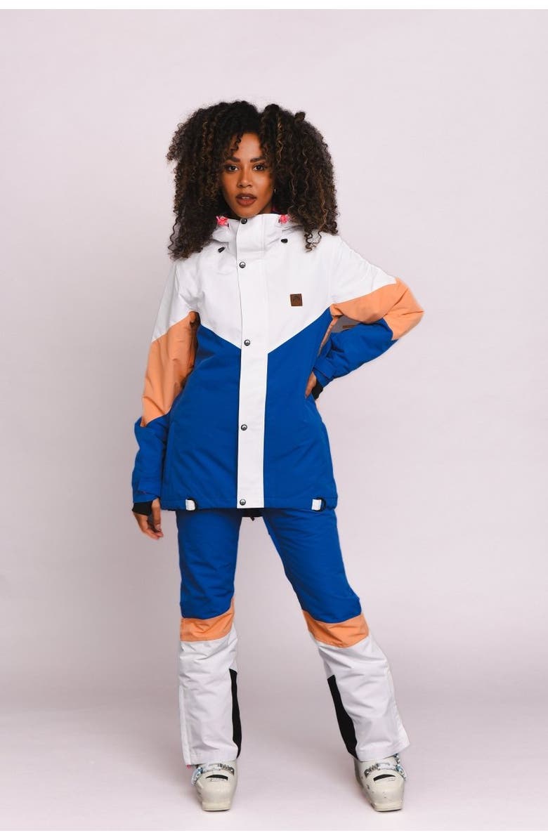 OOSC 1081 Women's Ski & Snowboard Jacket, Alternate, color, Pastel Peach, White & Blue