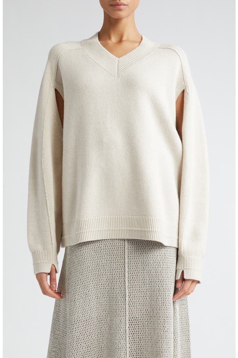 Cape Sleeve Organic Cotton & Recycled Cashmere Sweater, Main, color, CREMA
