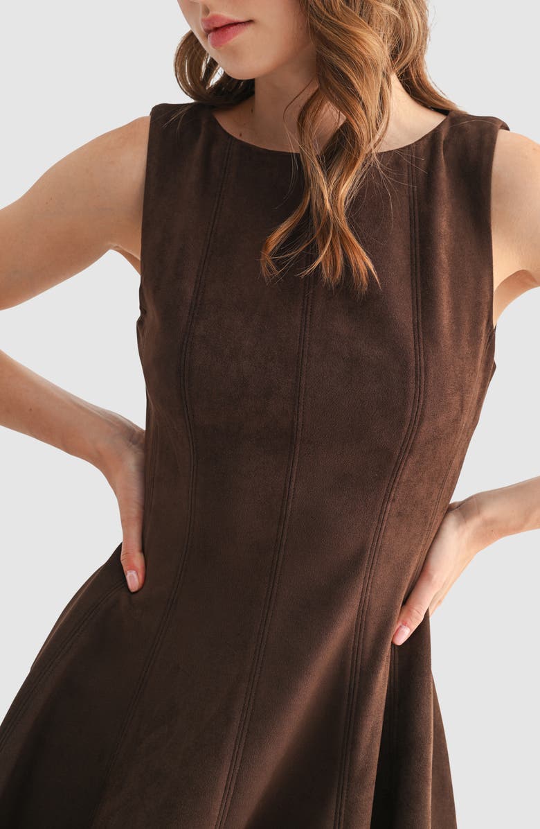 All in Favor Faux Suede Fit & Flare Minidress, Alternate, color, Chocolate