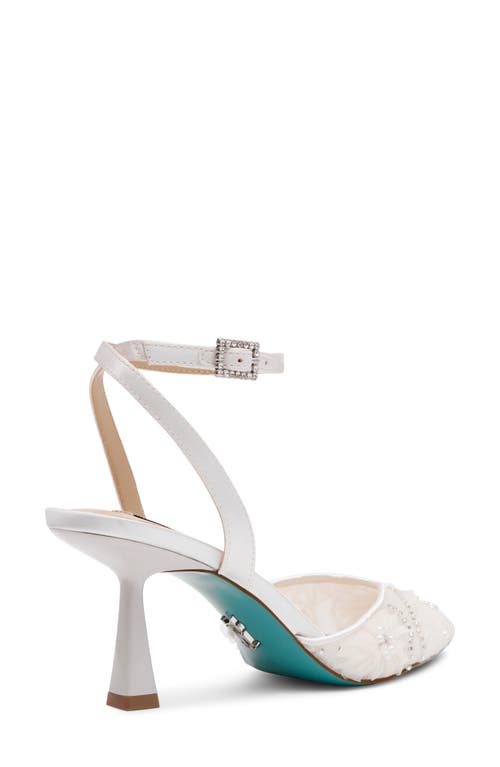 Betsey Johnson Delia Beaded Mesh Ankle Strap Pump In White
