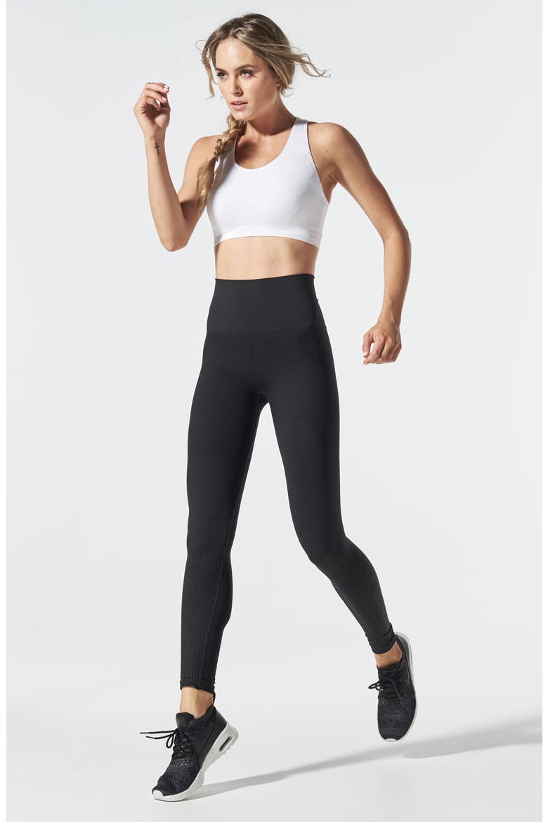 SportSupport Hipster Cuff Contour Support Maternity/Postpartum Leggings, Alternate, color, BLACK