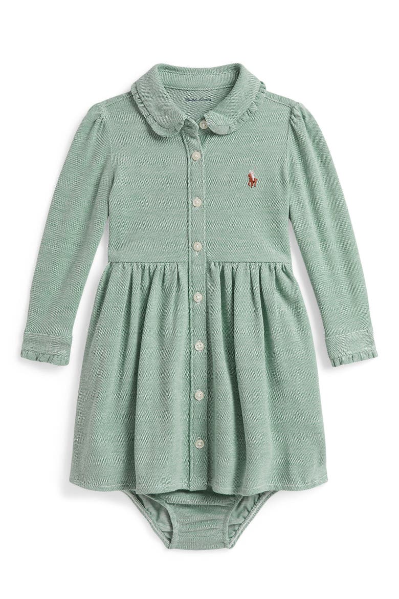 Kids' Cotton Mesh Polo Bodysuit Dress, Main, color, FAIRWAY GREEN