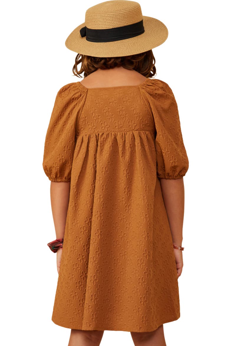 Kids' Floral Embroidered Square Neck Dress, Alternate, color, CAMEL