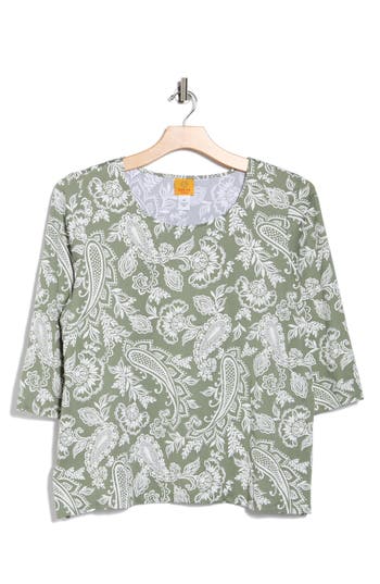 Ruby Rd. Plus Size Jacobean Paisley Puff Print Top In Green