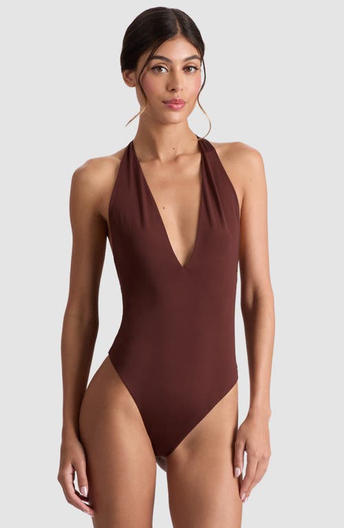 Alice And Olivia Alice + Olivia Pippa Plunge Halter Bodysuit In Burgundy