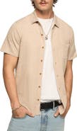 Lucky Brand Slub Knit Short Sleeve Cotton Blend Button-Up Shirt