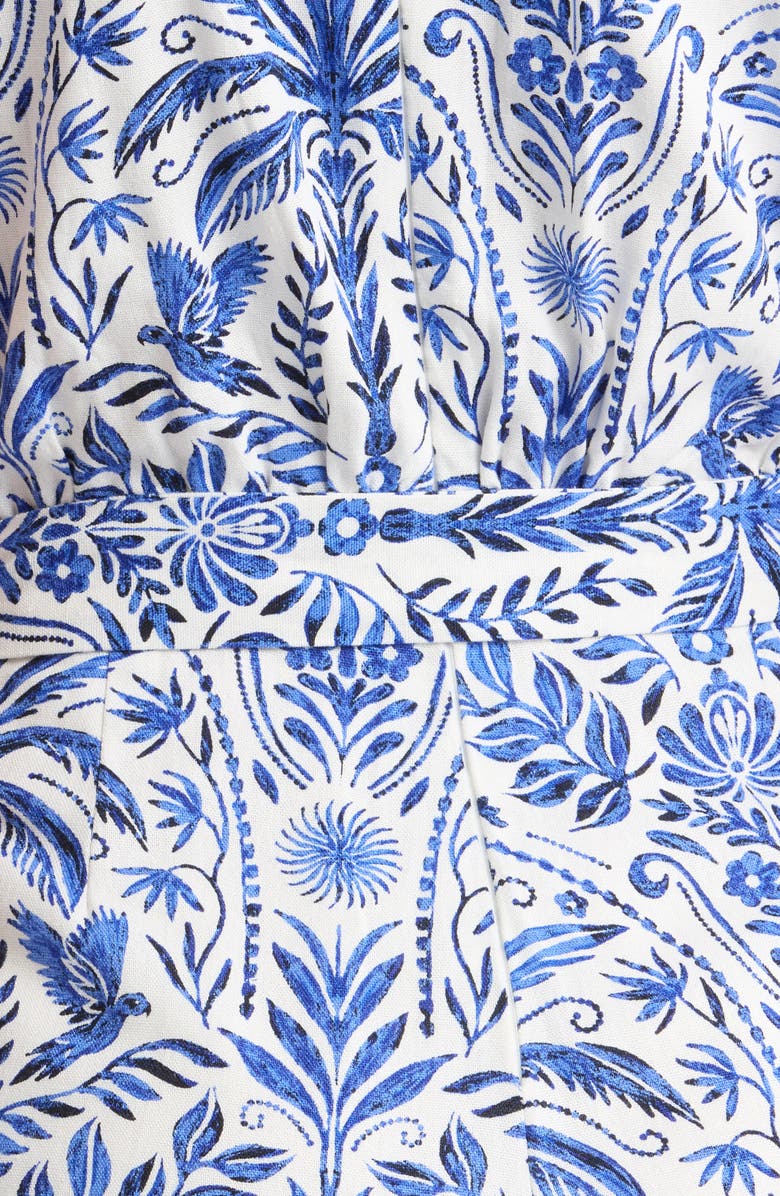 SUGARLIPS Romina Tropical Jora Belted Jumpsuit, Alternate, color, White Blue-Multi