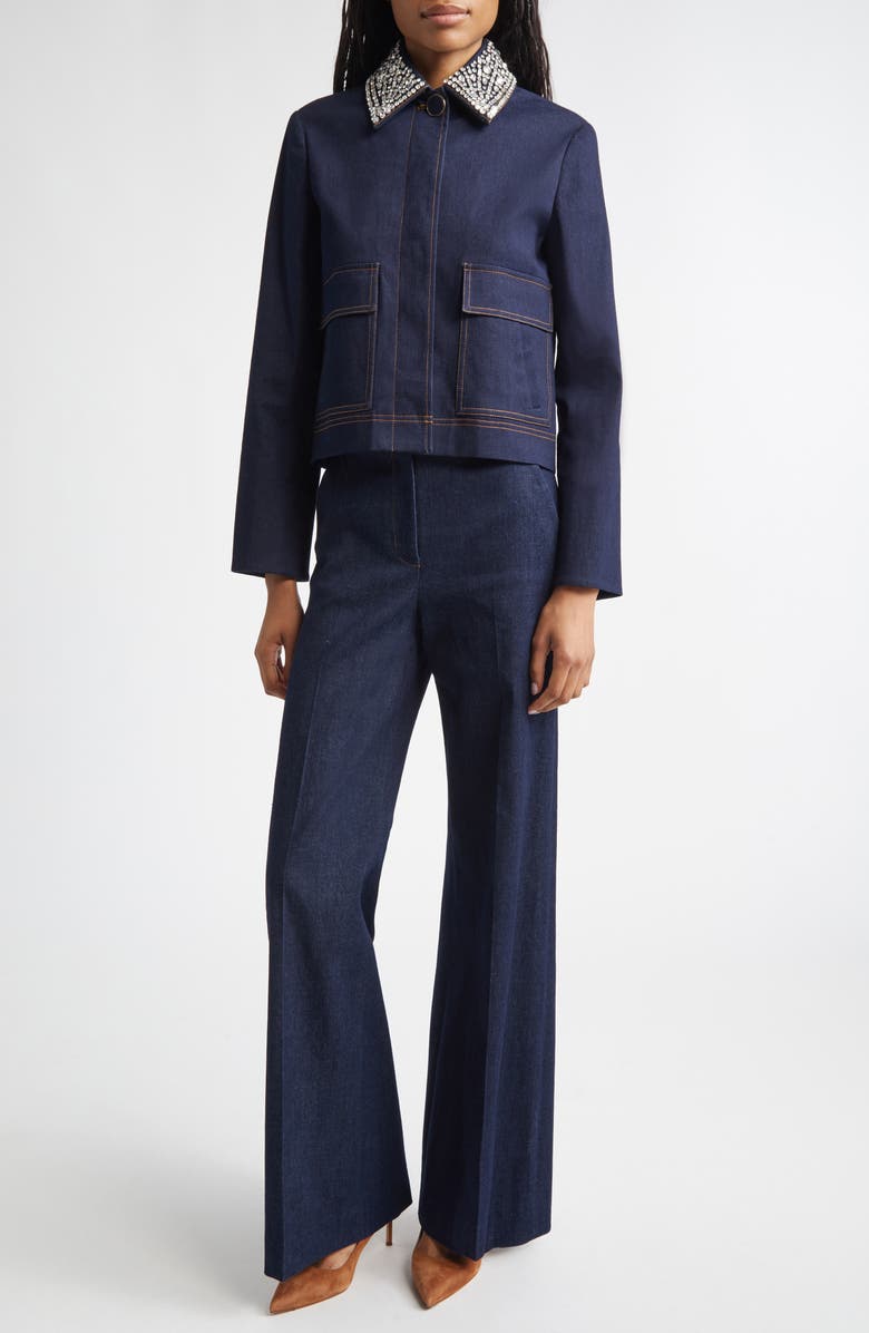 Veronica Beard Barrington Crystal Collar Denim Jacket, Alternate, color, Midnight Wash