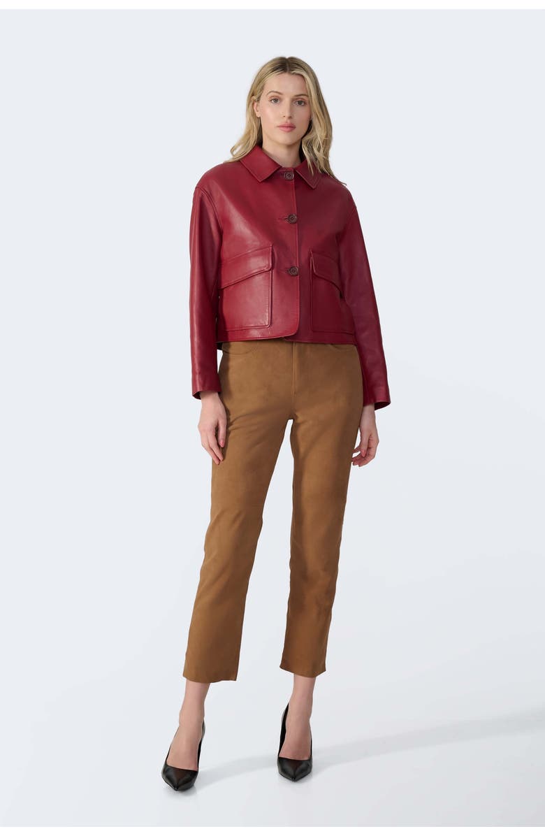 Furniq UK Ella Leather Jacket, Alternate, color, Light Burgundy