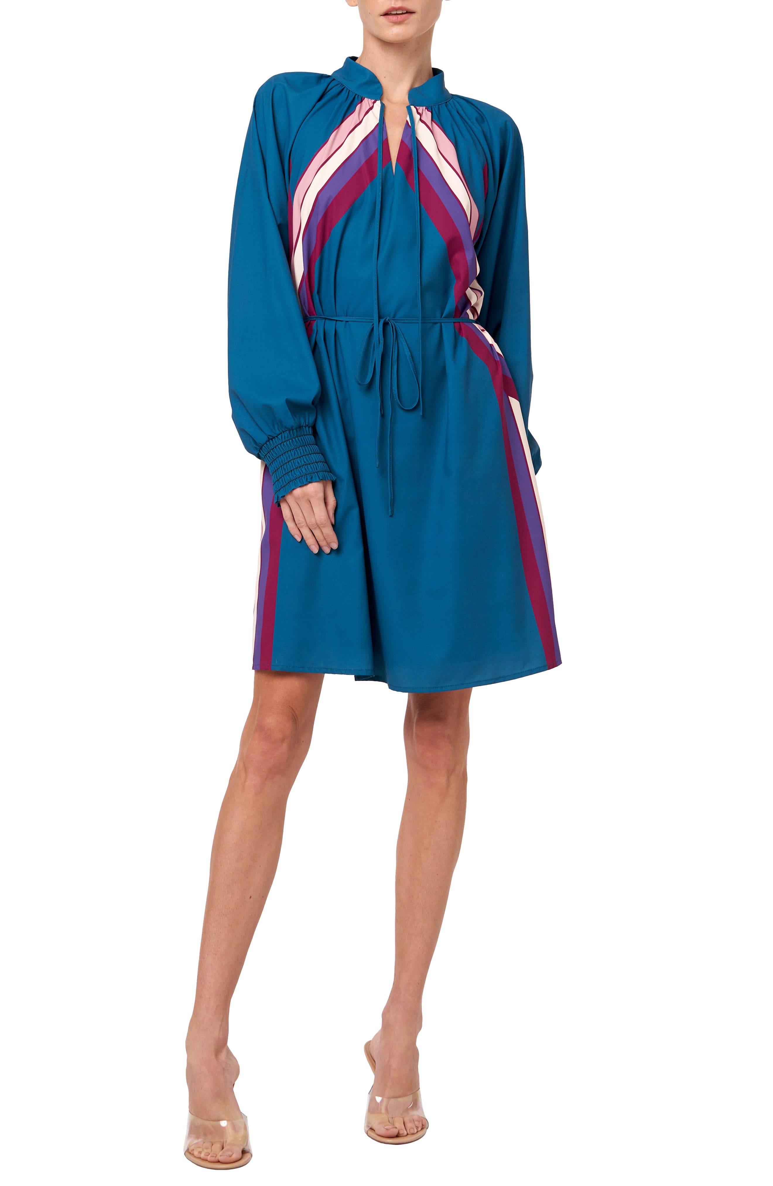 CIEBON Aleina Print Tie Waist Long Sleeve Dress