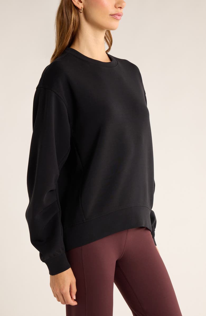 Zella Cozy Scuba Knit Crew Sweatshirt, Alternate, color, Black