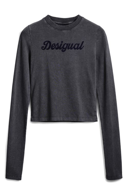 Desigual Logo Long Sleeve Cotton Graphic T-shirt In Blue