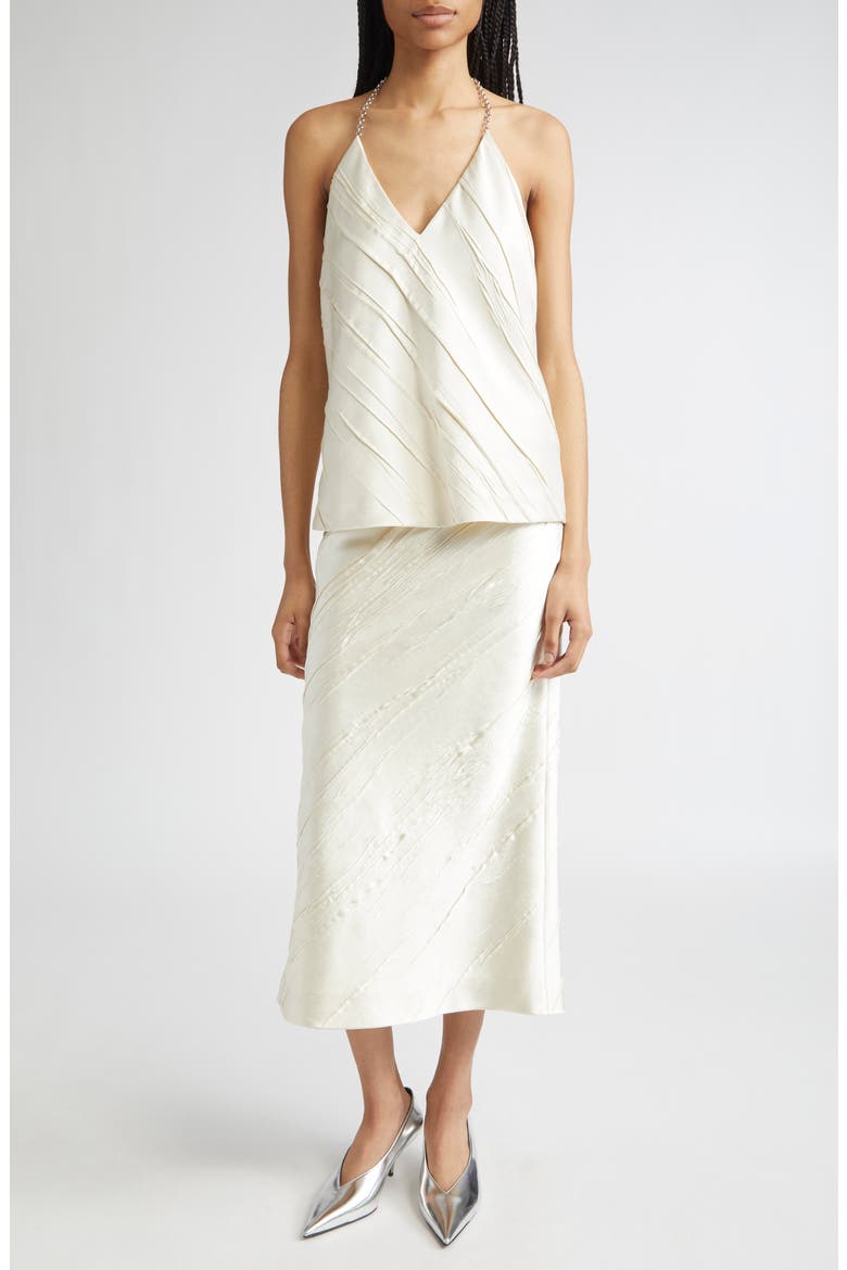 Ruta Creased Satin Midi Skirt, Alternate, color, IVORY