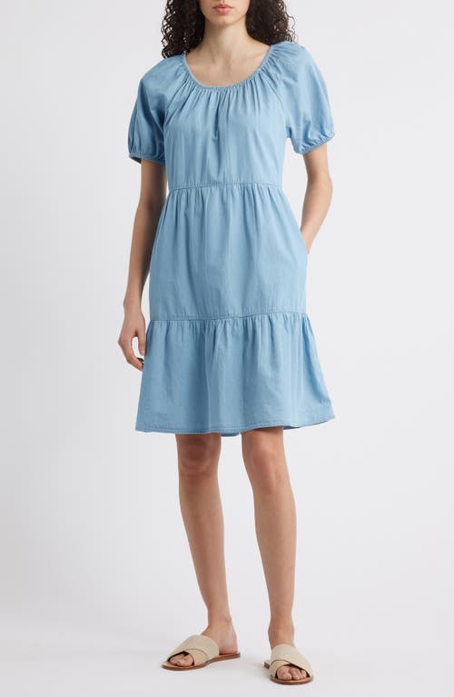 beachlunchlounge Amie Convertible Neck Tiered Cotton Dress in Denim Wash  product