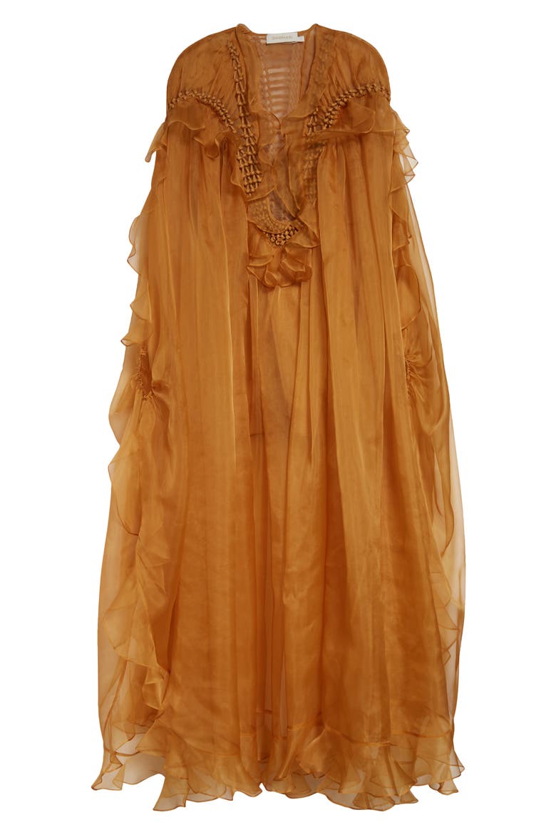 Balance Braided Trim Semisheer Silk Organza Gown, Alternate, color, TAN