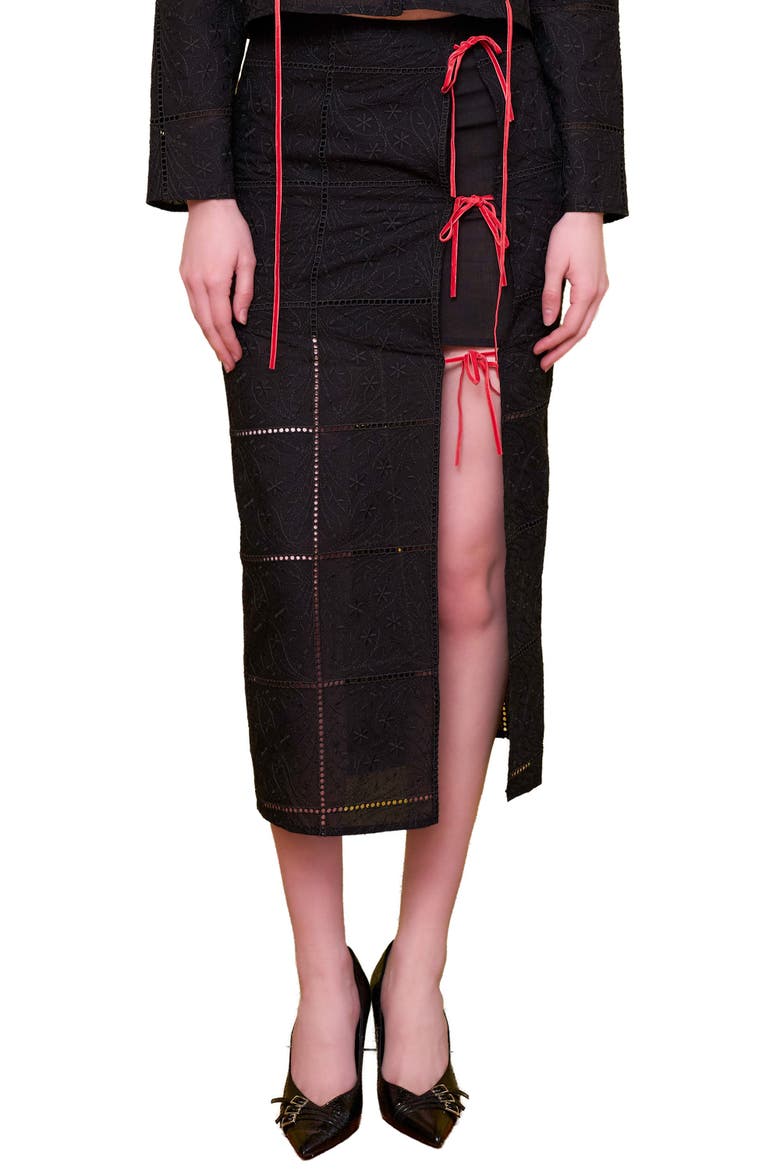 The Broderie Anglaise Edit Embroidered Slit Maxi Skirt, Alternate, color, BLACK