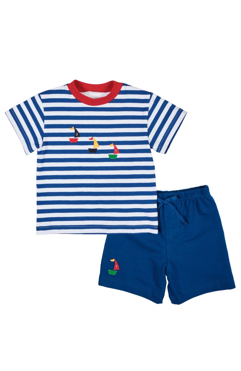 Florence Eiseman Knit Short Set With Sailboats, Main, color, Royal/White