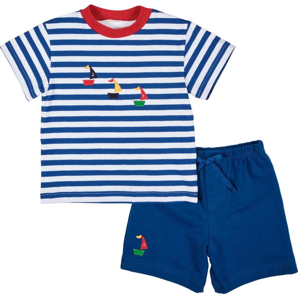Florence Eiseman Kids' Knit Short Set With Sailboats In Blue